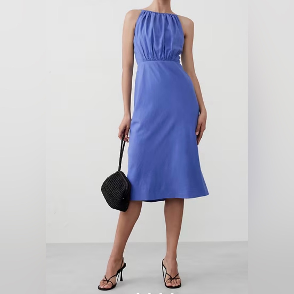 Banana Republic LINEN-BLEND HIGH-NECK MIDI DRESS size 0
